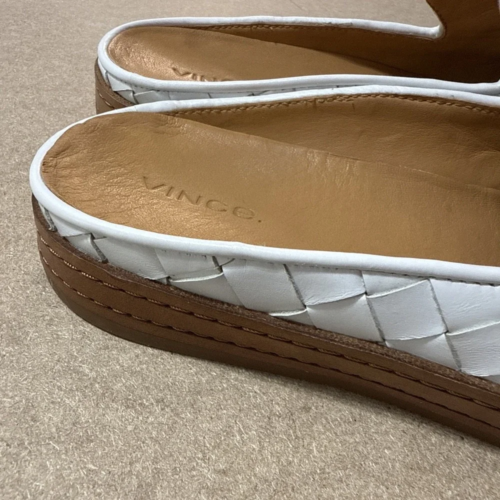 Vince Womens Mules Woven Detail Cushioned Slip On Flats Solid White Size 7 Shoes